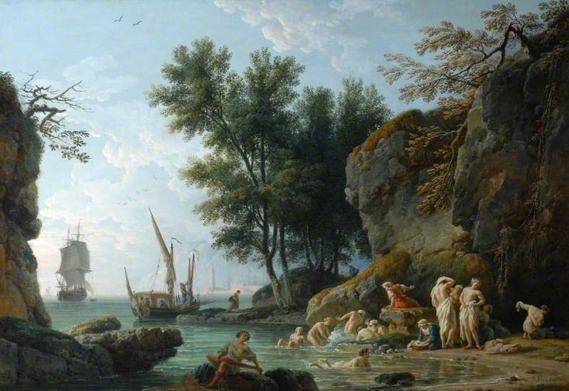 Nymphs Bathing in the Morning, vintage artwork by Claude-Joseph Vernet, 12x8" (A4) Poster