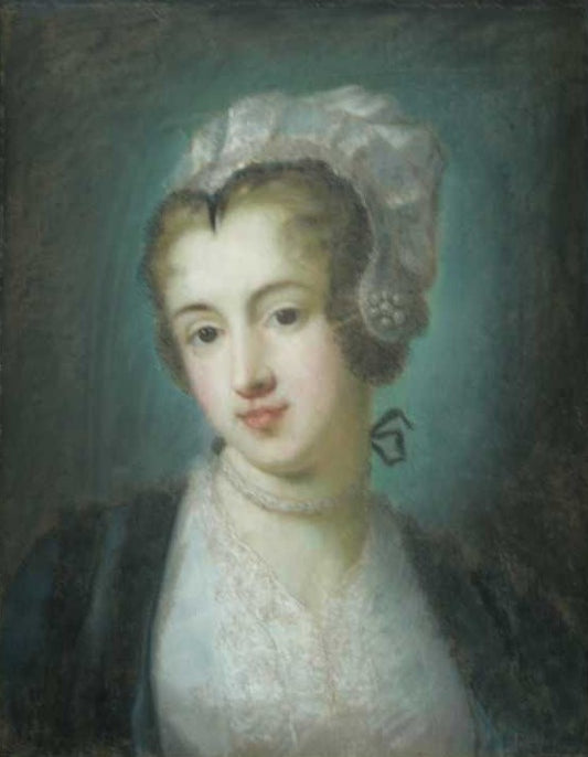 Portrait of a Girl in a Lace Cap, called 'The German Girl', vintage artwork by Rosalba Carriera, 12x8" (A4) Poster