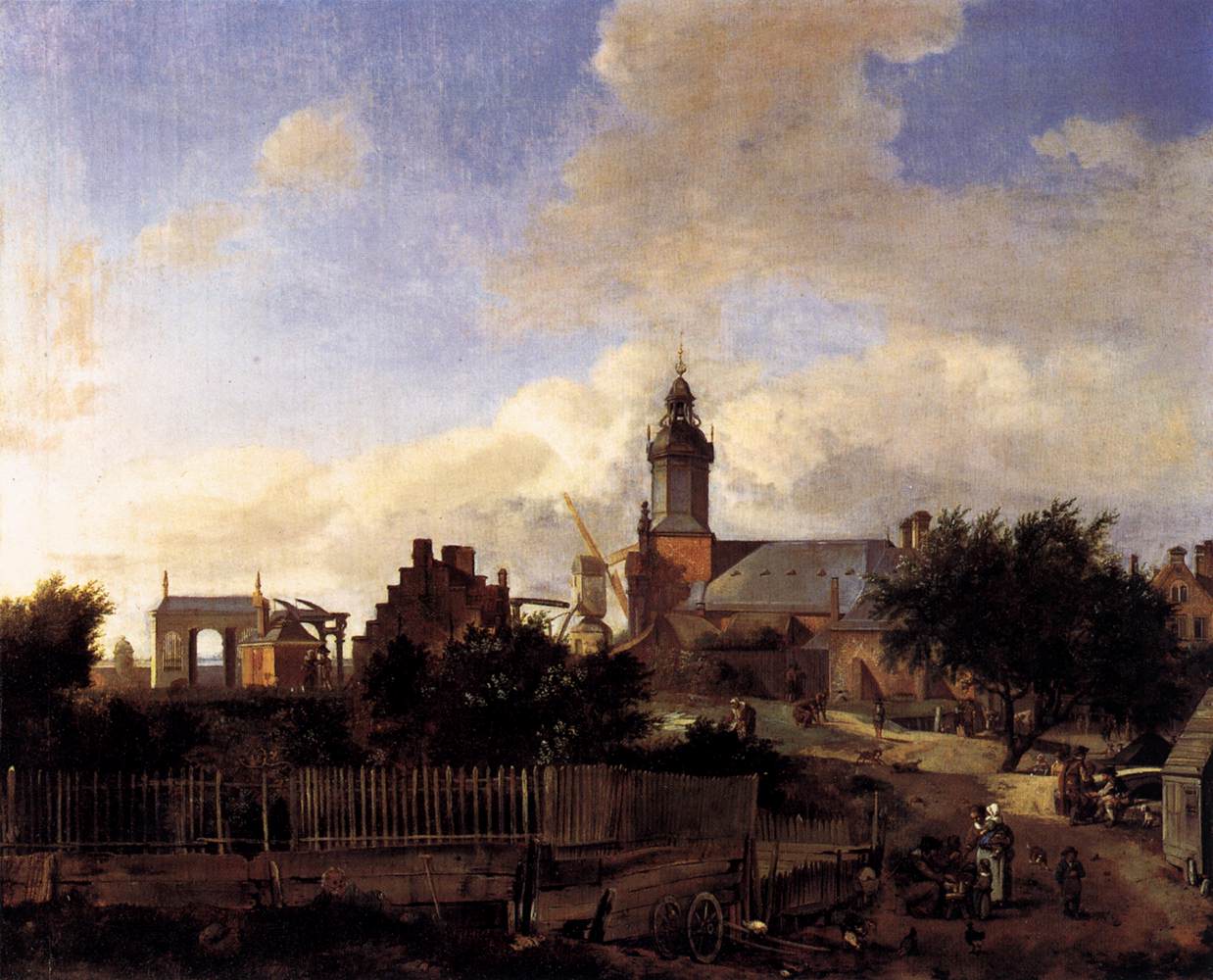 Amsterdam: Street before Haarlem Tower, vintage artwork by Jan van der Heyden, 12x8" (A4) Poster