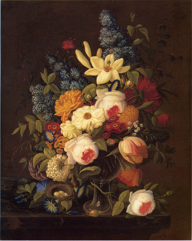 Floral Still Life with Nest of Eggs, vintage artwork by Severin Roesen, A3 (16x12") Poster Print