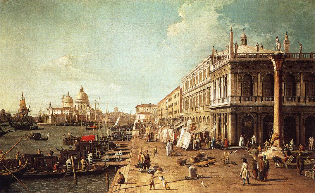 Molo Looking Towards the Zecca with the Column of Saint Theodore, vintage artwork by Canaletto, 12x8" (A4) Poster