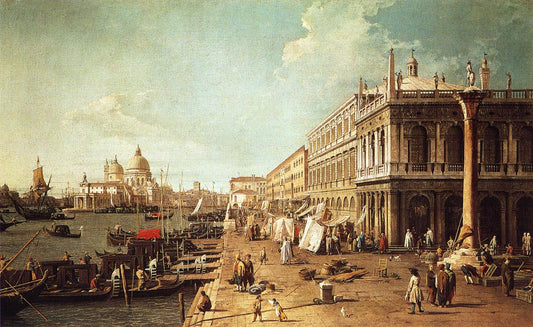 Molo Looking Towards the Zecca with the Column of Saint Theodore, vintage artwork by Canaletto, 12x8" (A4) Poster