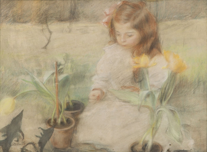 Girl among flowers, vintage artwork by Theodor Axentowicz, 12x8" (A4) Poster