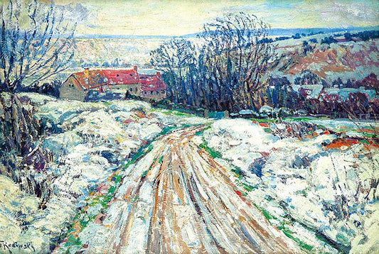 Winter landscape in Normandy, vintage artwork by Václav Radimský, 12x8" (A4) Poster