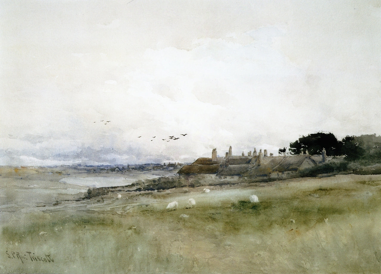 Edge of the Village, Chagford, Devon, England, vintage artwork by Samuel P. R. Triscott, 12x8" (A4) Poster