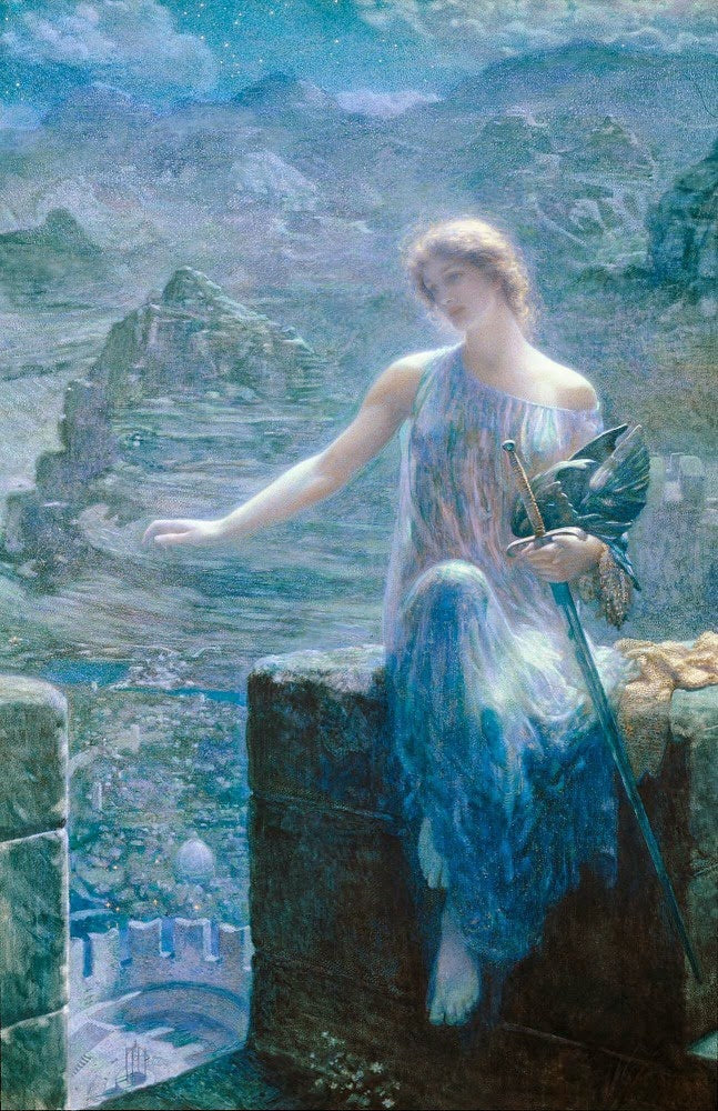 The Valkyrie's Vigil, vintage artwork by Edward Robert Hughes, 12x8" (A4) Poster