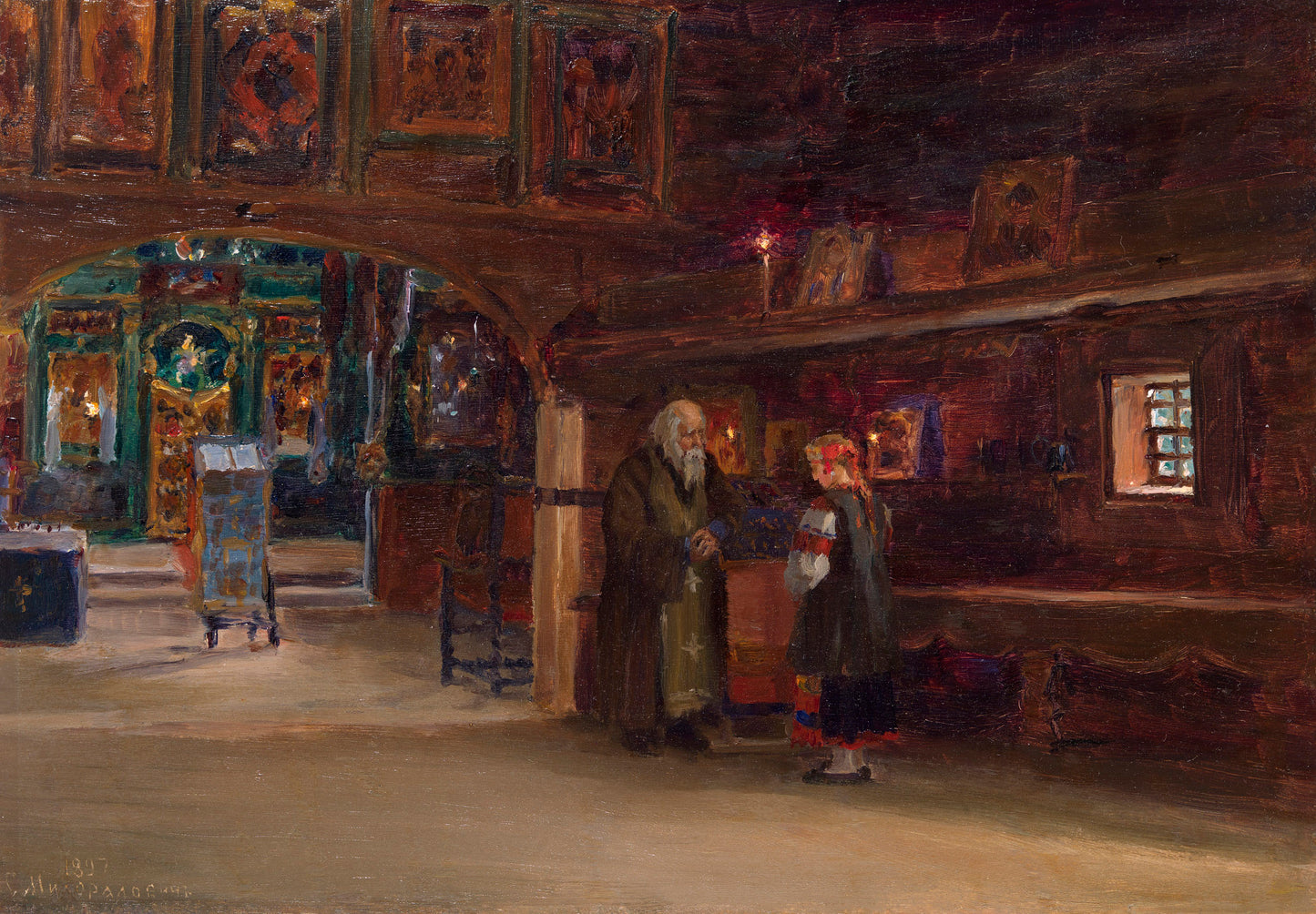 Inside a Russian Church, vintage artwork by Sergei Miloradovich, 12x8" (A4) Poster