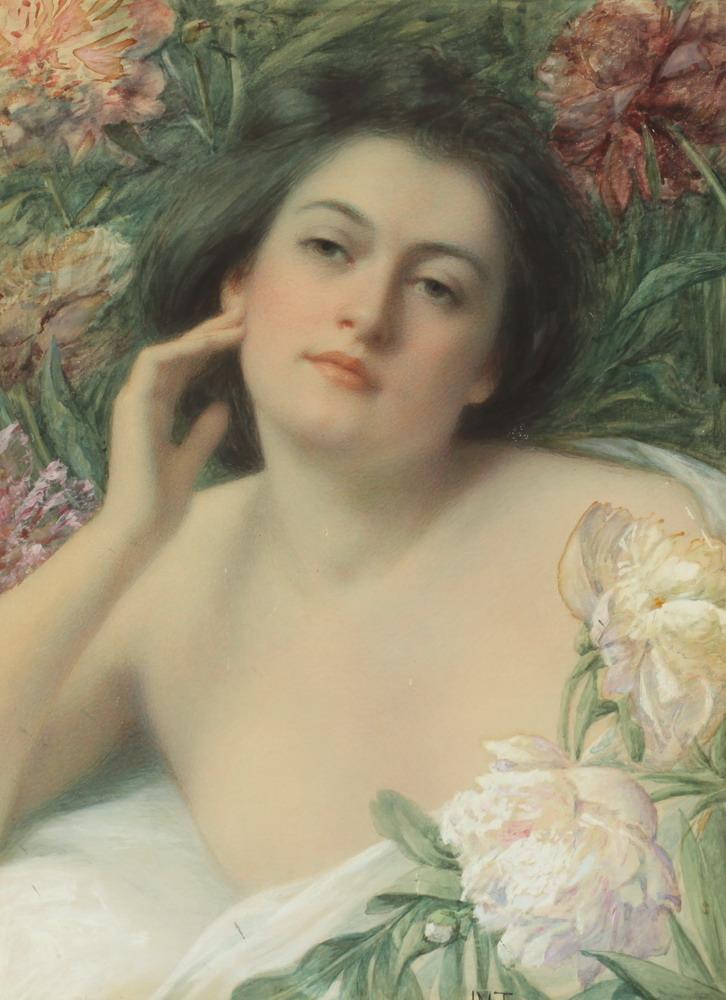 Woman among Flowers, vintage artwork by Alfred M. Turner, 12x8" (A4) Poster