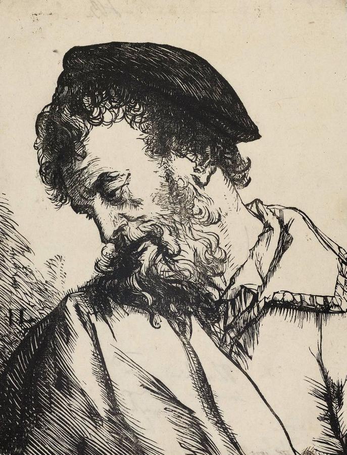 Head of a Man, Inclined to the Left, vintage artwork by Jan Lievens, 12x8" (A4) Poster