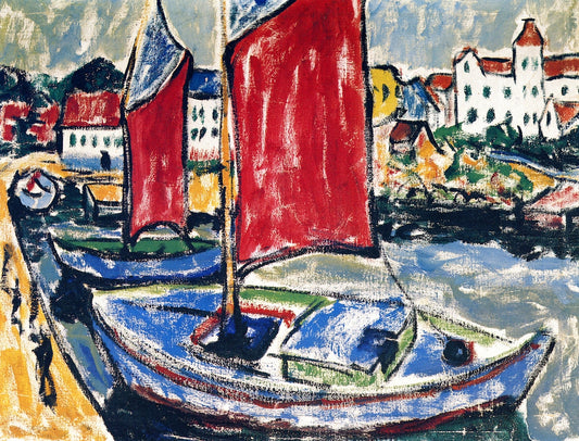 Sailboat in Harbor, vintage artwork by Arthur Segal, 12x8" (A4) Poster