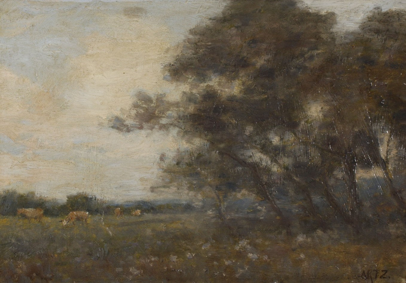 Cattle at the Edge of the Wood, vintage artwork by David Adolph Artz, 12x8" (A4) Poster