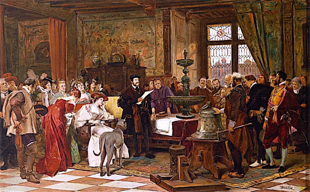 Ferdinand I and His Artists (study), vintage artwork by Václav Brožík, 12x8" (A4) Poster