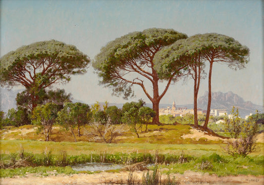 Parasol Pines, St. Raphael, vintage artwork by William Baptiste Baird, 12x8" (A4) Poster