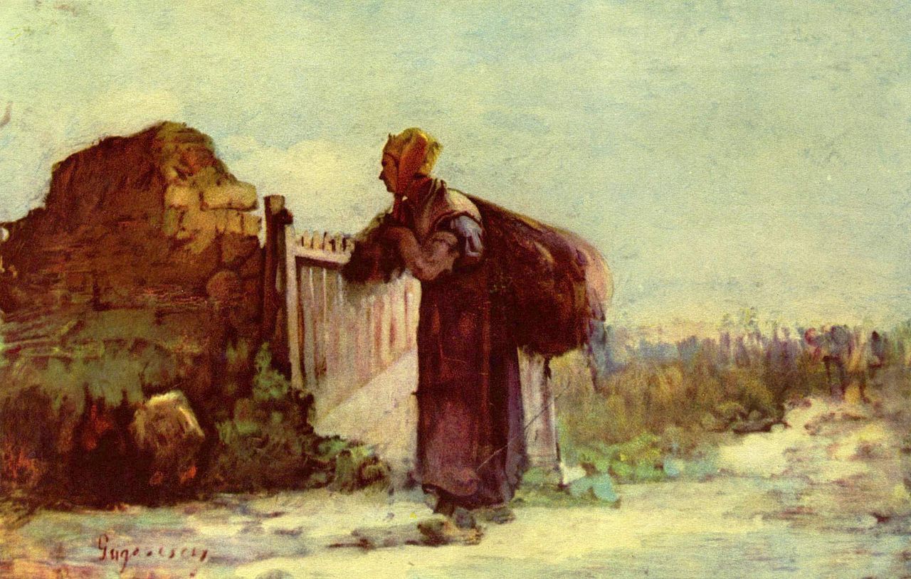 French peasant woman with bag on her back, vintage artwork by Nicolae Grigorescu, 12x8" (A4) Poster