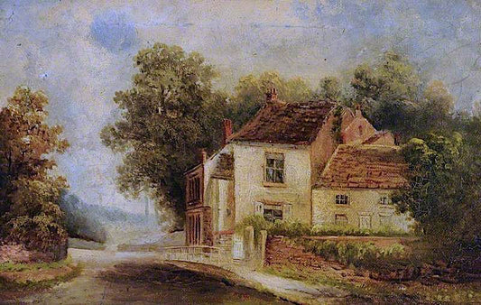 Cottages in London Road, Highfields, Sheffield, vintage artwork by Godfrey Sykes, 12x8" (A4) Poster