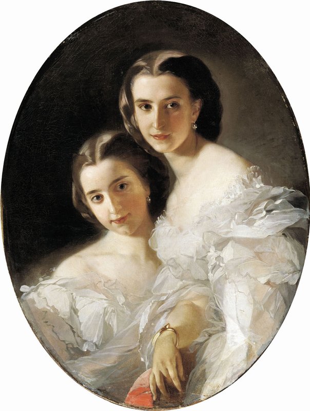 Portrait of Olga and Varvara Arapoff, vintage artwork by Ivan Makarov, 12x8" (A4) Poster