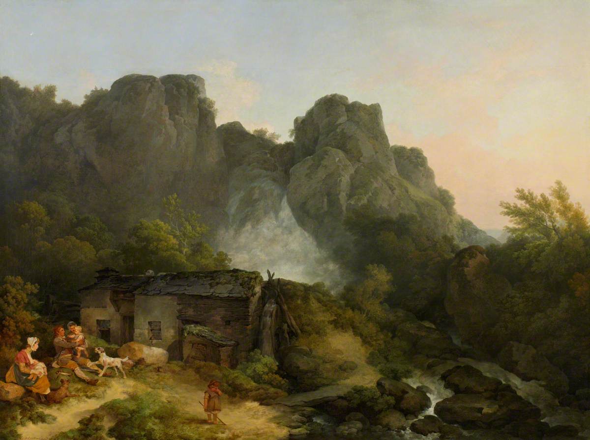Lodore Waterfall, near Keswick, vintage artwork by Philippe-Jacques de Loutherbourg, 12x8" (A4) Poster