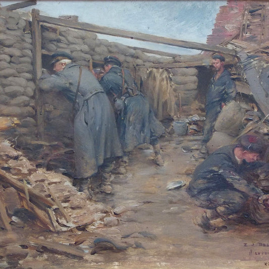 Soldiers in a Trench, vintage artwork by Ernest Jean Delahaye, 12x8" (A4) Poster