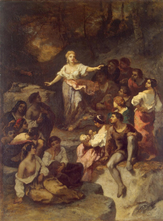 Gipsies Listening to the Prophecies of a Young Fortune-Teller, vintage artwork by Narcisse Dìaz de la Peña, A3 (16x12") Poster Print