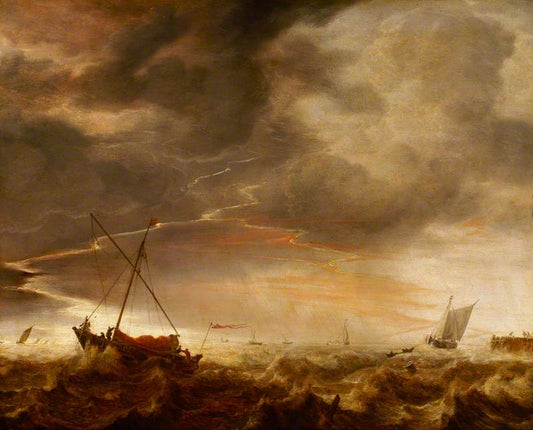 Seascape:  Storm at Sea, vintage artwork by Simon de Vlieger, 12x8" (A4) Poster
