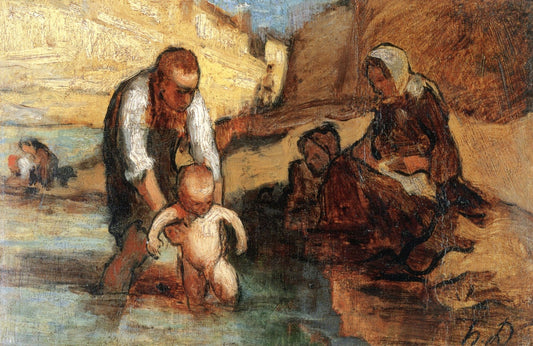First Bath, vintage artwork by Honore Daumier, A3 (16x12") Poster Print
