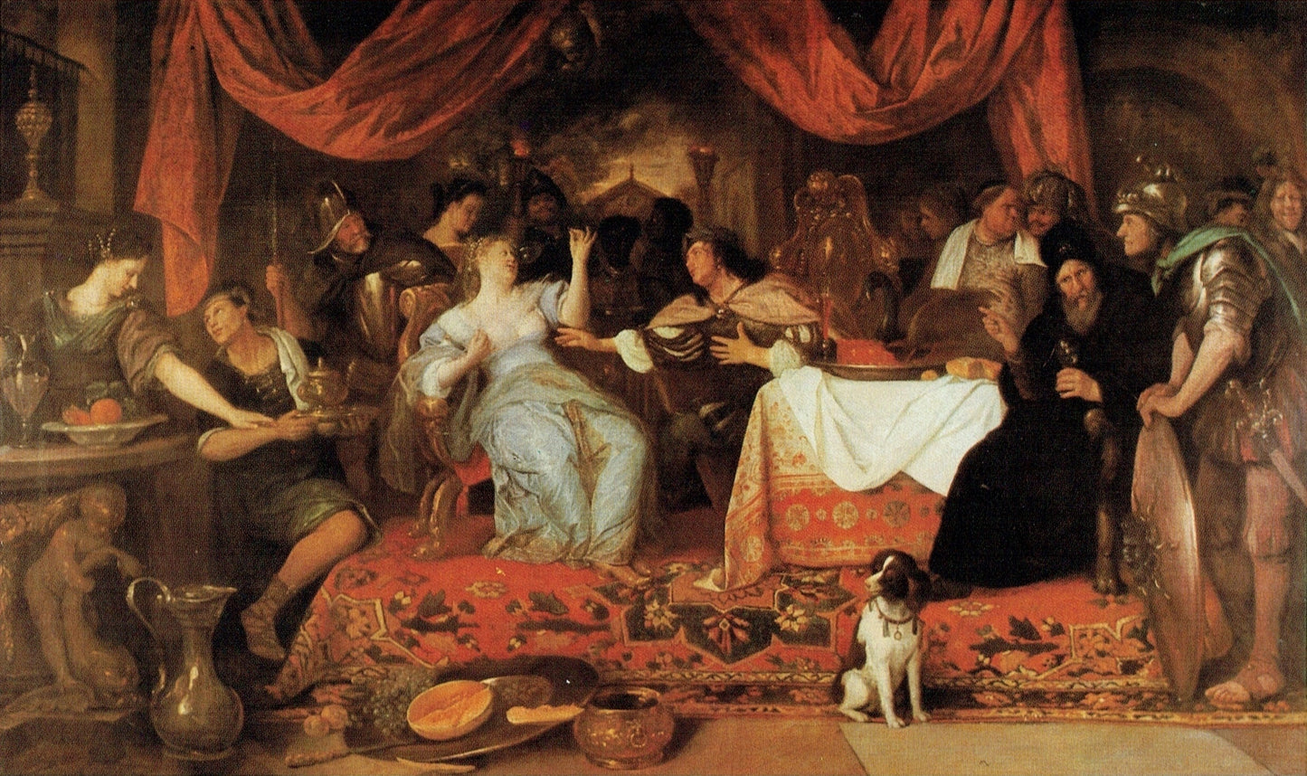 Banquet of Mark Antony and Cleopatra, vintage artwork by Jan Havicksz. Steen, 12x8" (A4) Poster