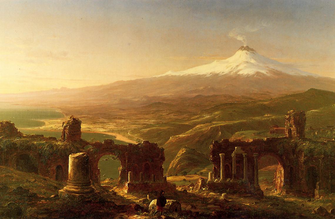 Mount Etna from Taormina, vintage artwork by Thomas Cole, A3 (16x12") Poster Print