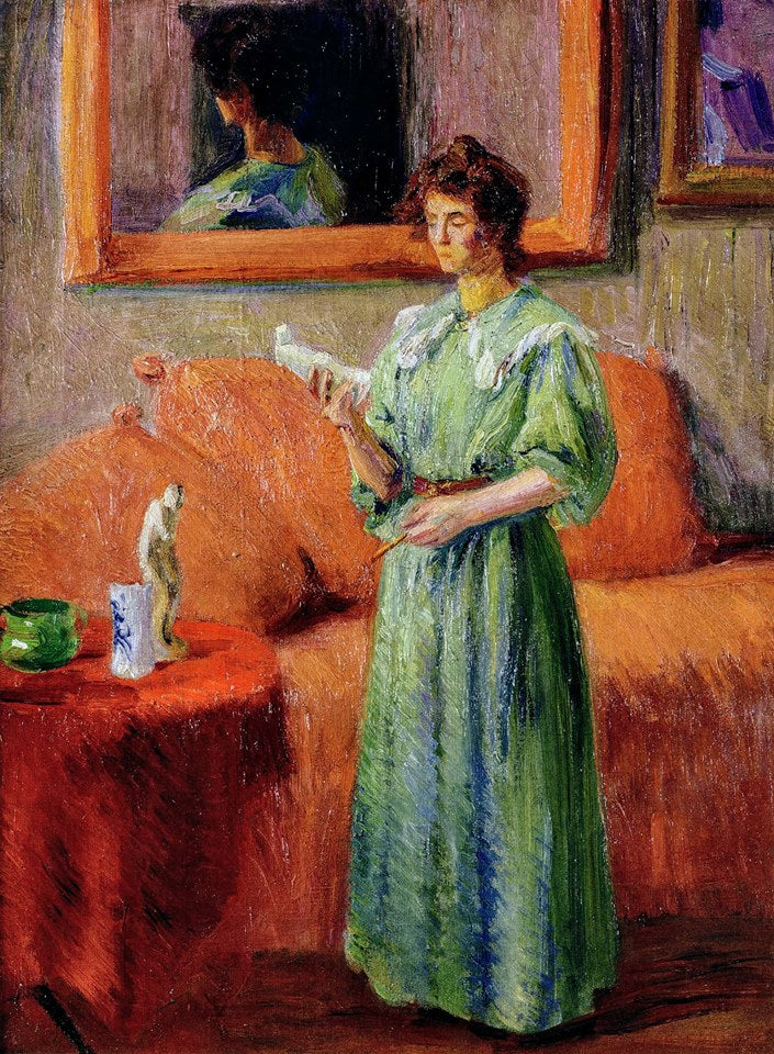 Woman Holding a Marble Statuette, vintage artwork by Hippolyte Petitjean, 12x8" (A4) Poster