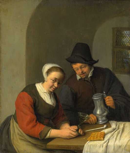 Drinking Couple, vintage artwork by Adriaen van Ostade, 12x8" (A4) Poster