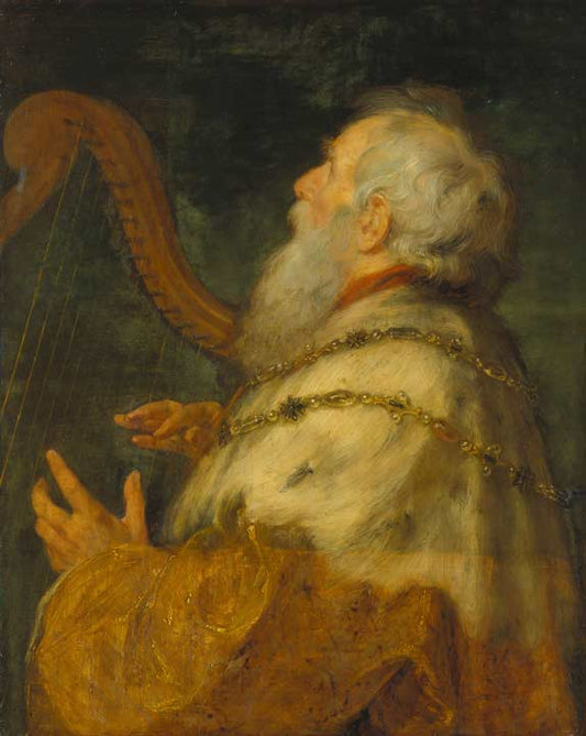 King David Playing the Harp, vintage artwork by Jan Boeckhorst, 12x8" (A4) Poster
