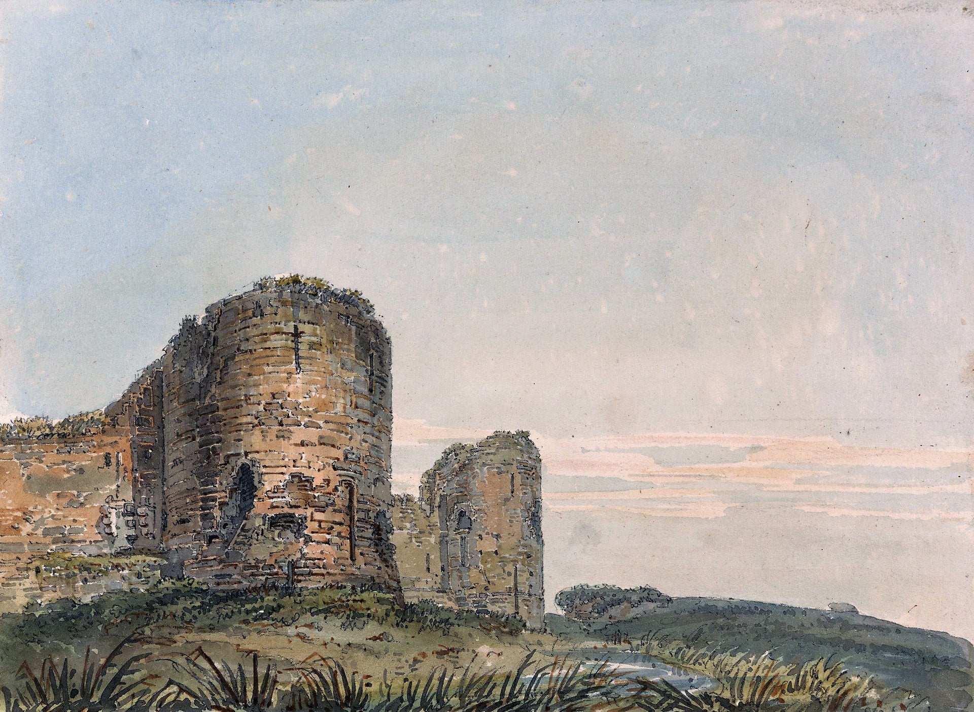 Pevensey Castle, Sussex, vintage artwork by Thomas Girtin, 12x8" (A4) Poster