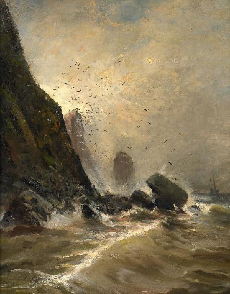 Cliff Coast at Heligoland, vintage artwork by Andreas Achenbach, A3 (16x12") Poster Print