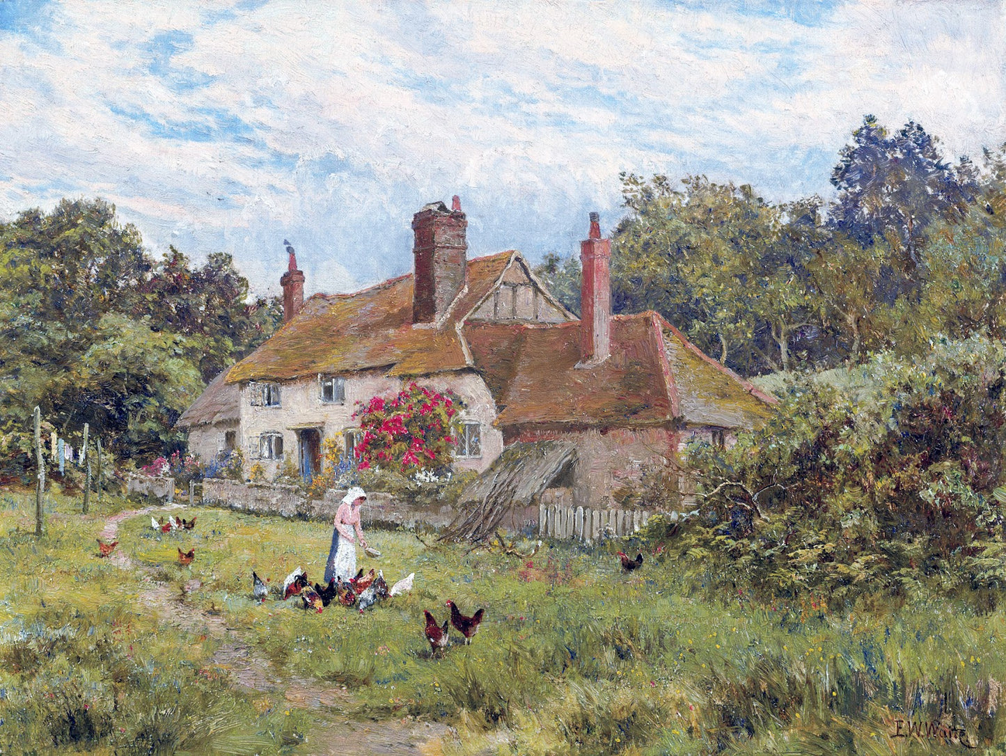 A Surrey Cottage in June, vintage artwork by Edward Wilkins Waite, 12x8" (A4) Poster