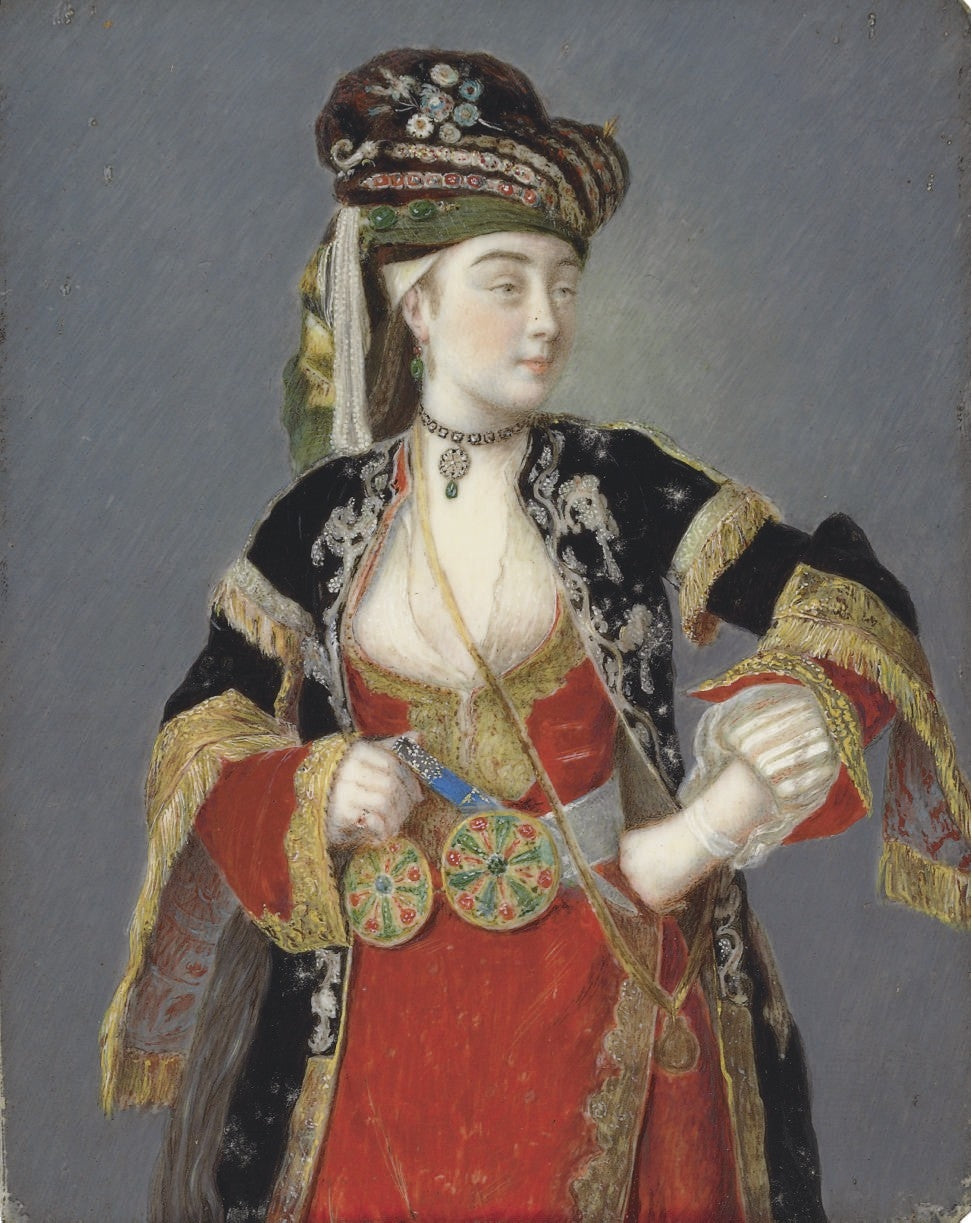 Presumed portrait of Laura Tarsi in Turkish dress, vintage artwork by Jean-Étienne Liotard, 12x8" (A4) Poster