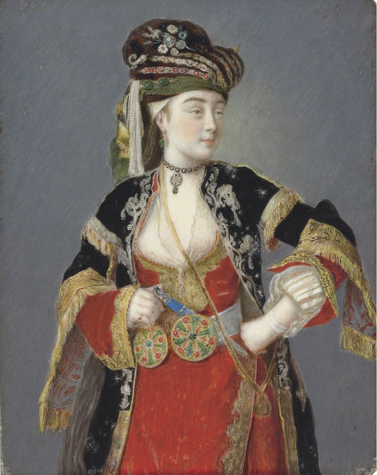 Presumed portrait of Laura Tarsi in Turkish dress, vintage artwork by Jean-Étienne Liotard, 12x8" (A4) Poster