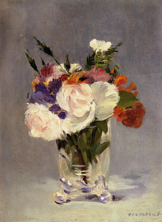 Flowers in a Crystal Vast, vintage artwork by Édouard Manet, 12x8" (A4) Poster