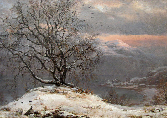 Birch Tree in Winter, vintage artwork by Johan Christian Claussen Dahl, 12x8" (A4) Poster