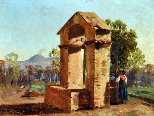 by  the Fountain, vintage artwork by Nicola Palizzi, A3 (16x12") Poster Print