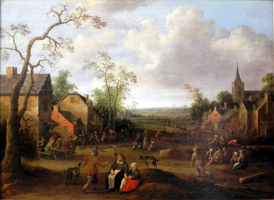 Peasants in a Village Street, vintage artwork by Joost Cornelisz. Droochsloot, 12x8" (A4) Poster