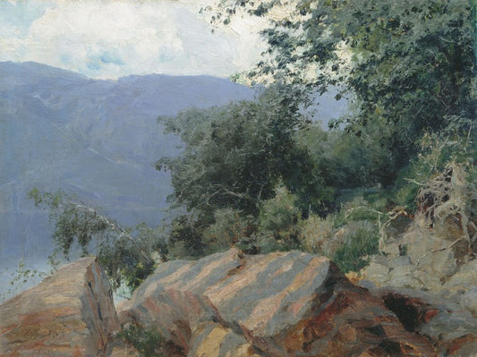 Landscape with Striped Rocks, vintage artwork by Georgy Yartsev, 12x8" (A4) Poster