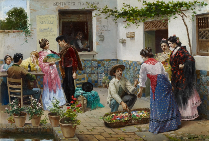 Scene from Sevilla, vintage artwork by Jose Rico y Cejudo, 12x8" (A4) Poster