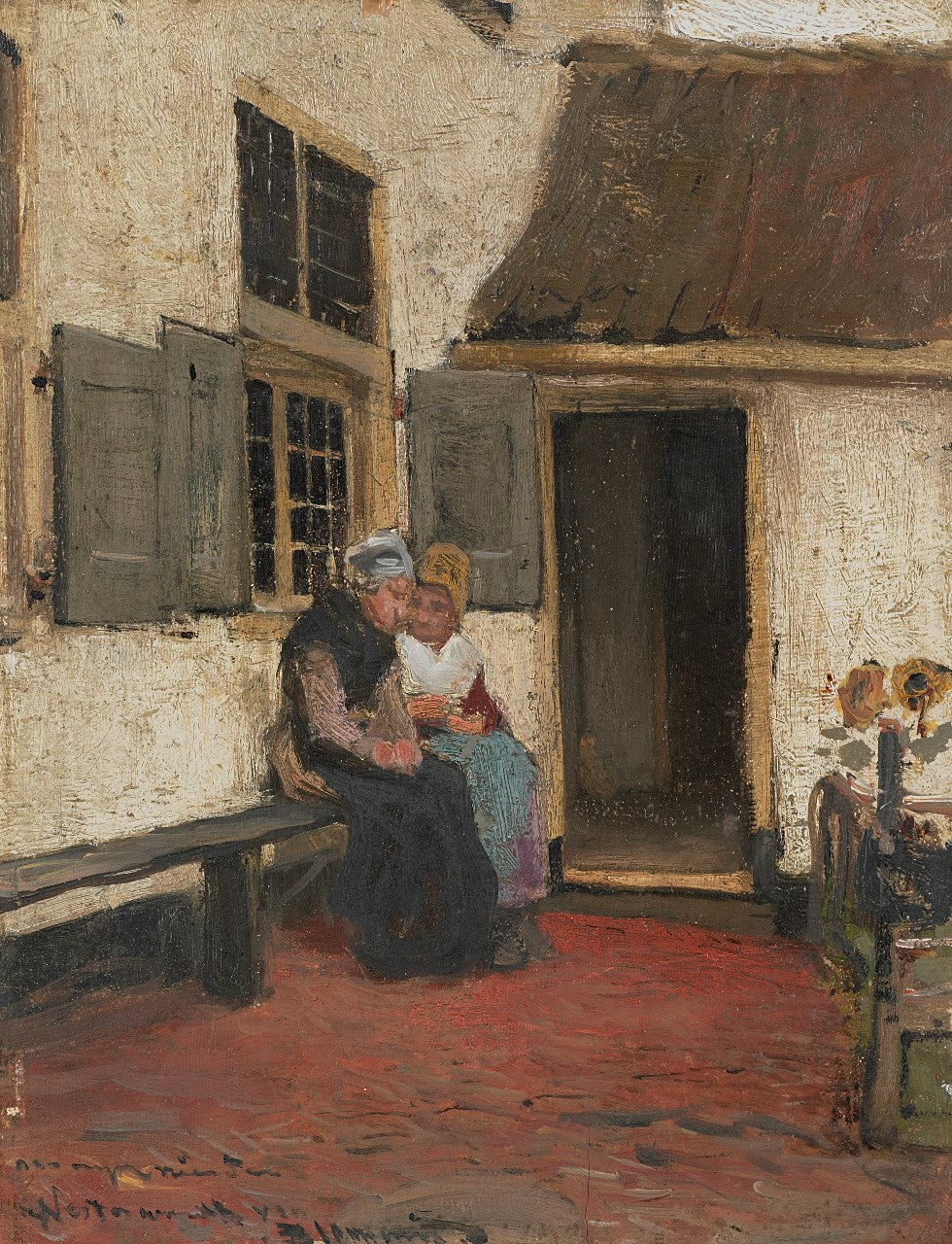Neighbours in Conversation, vintage artwork by Bernard Blommers, 12x8" (A4) Poster