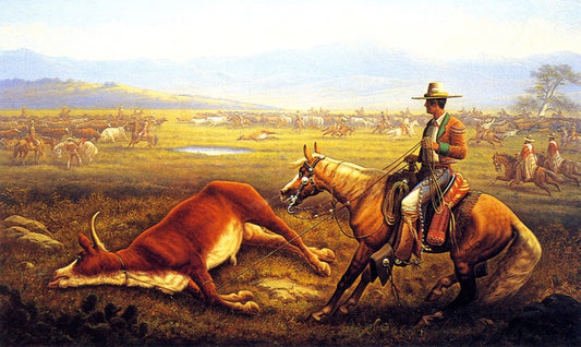 Vaqueros at Roundup, vintage artwork by James Walker, A3 (16x12") Poster Print