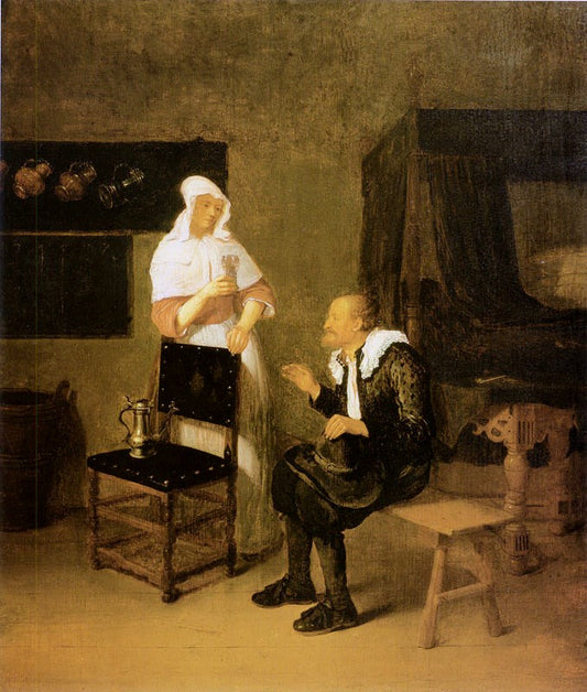 Scene at an Inn, vintage artwork by Quiringh van Brekelenkam, 12x8" (A4) Poster