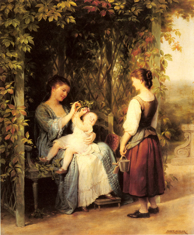 Tickling The Baby , vintage artwork by Fritz Zuber-Buhler, 12x8" (A4) Poster