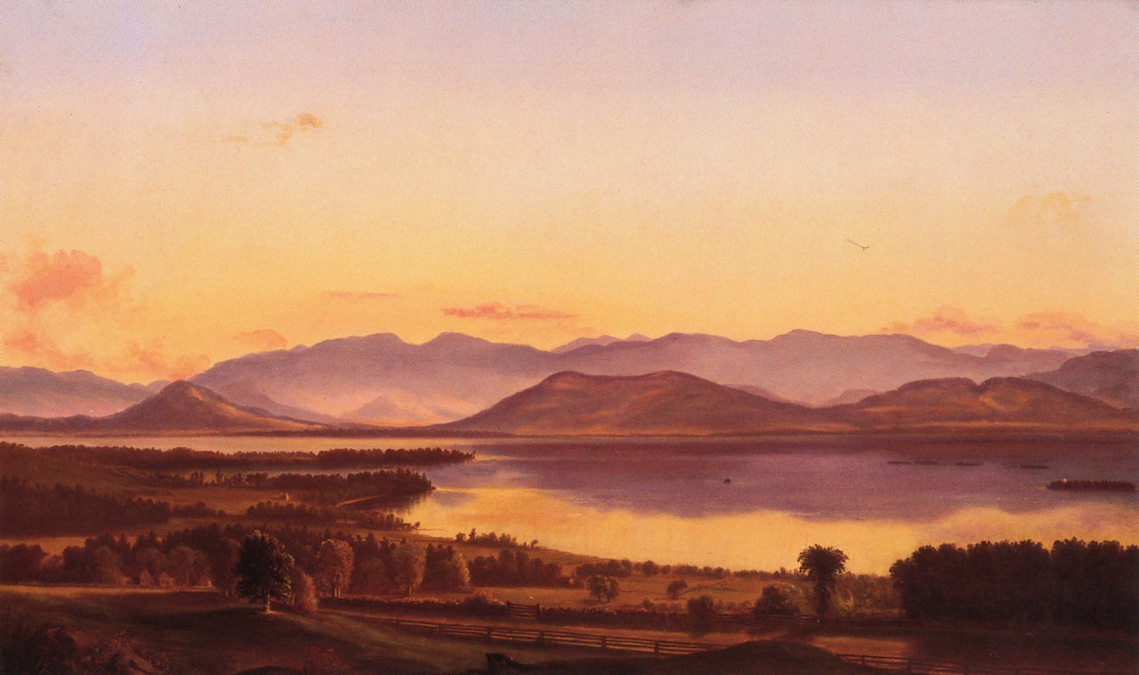 Lake Champlain and Burlington Bay, vintage artwork by Charles Louis Heyde, 12x8" (A4) Poster