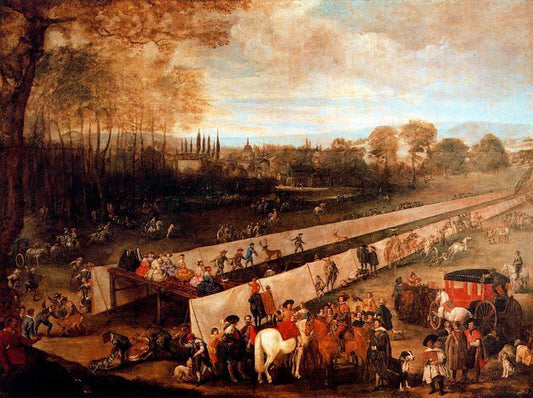 Stag Hunt at Aranjuez, vintage artwork by Juan Bautista Martinez del Mazo, 12x8" (A4) Poster
