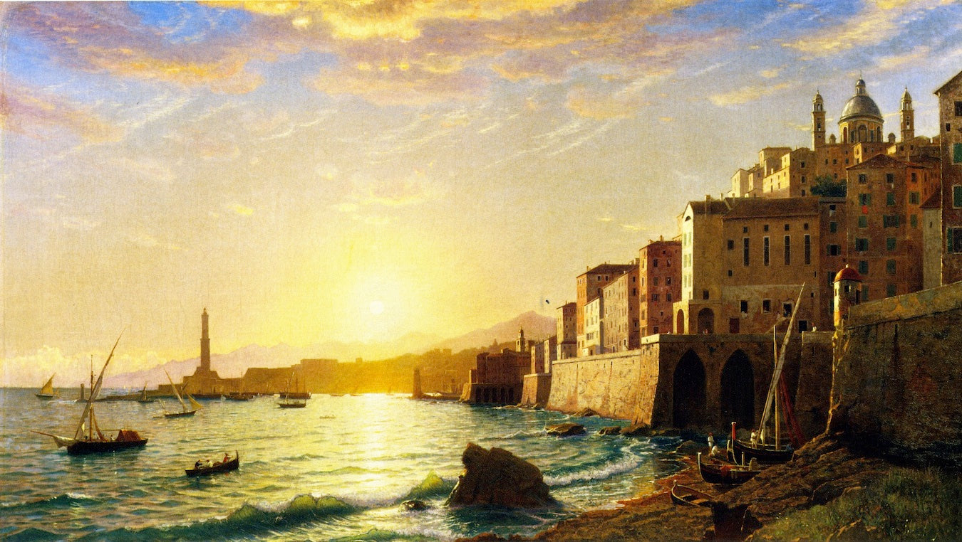 The Harbor of Genoa, vintage artwork by William Stanley Haseltine, 12x8" (A4) Poster