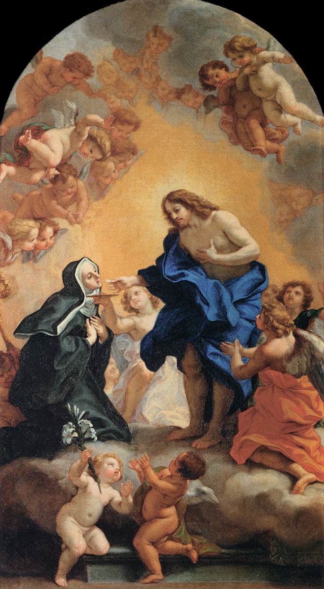 A Blessed Abbess Receiving the Host from the Hands of Christ, vintage artwork by Giovanni Battista Gaulli, 12x8" (A4) Poster