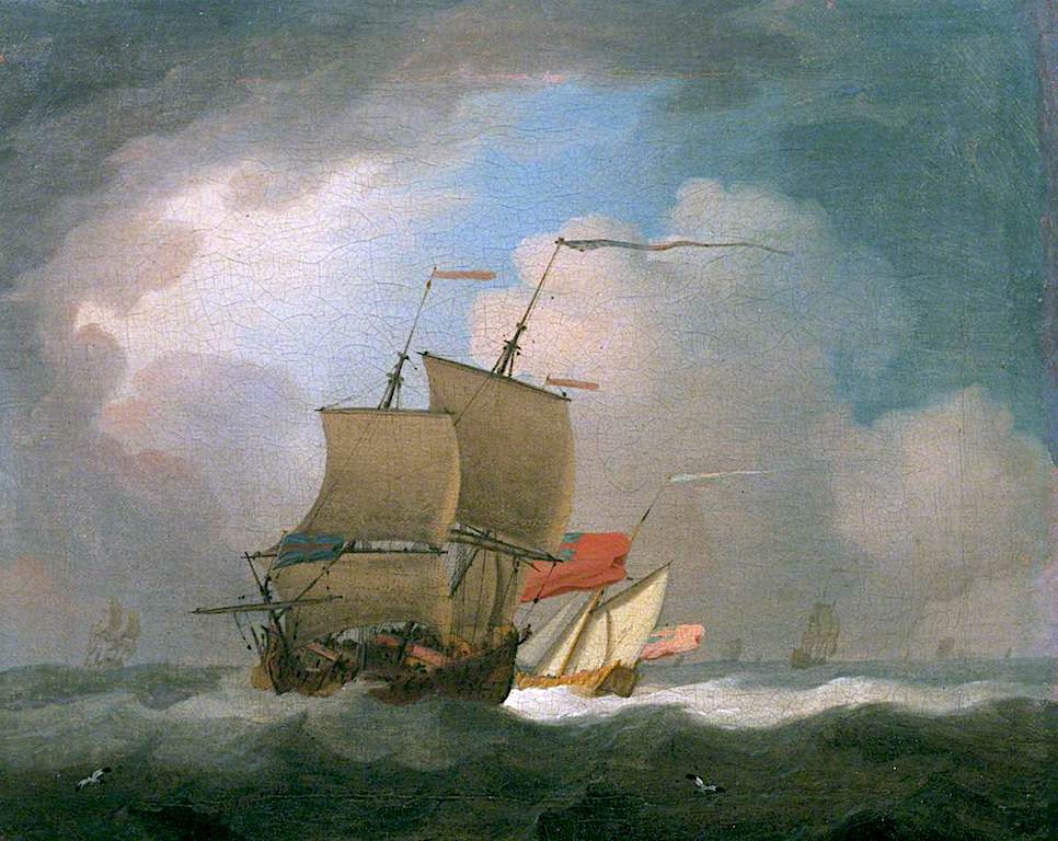 Men o' War and Other Shipping, vintage artwork by Peter Monamy, 12x8" (A4) Poster
